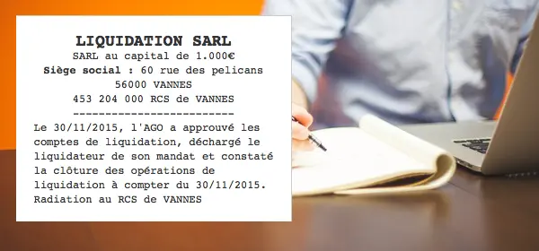 annonce légale liquidation SARL